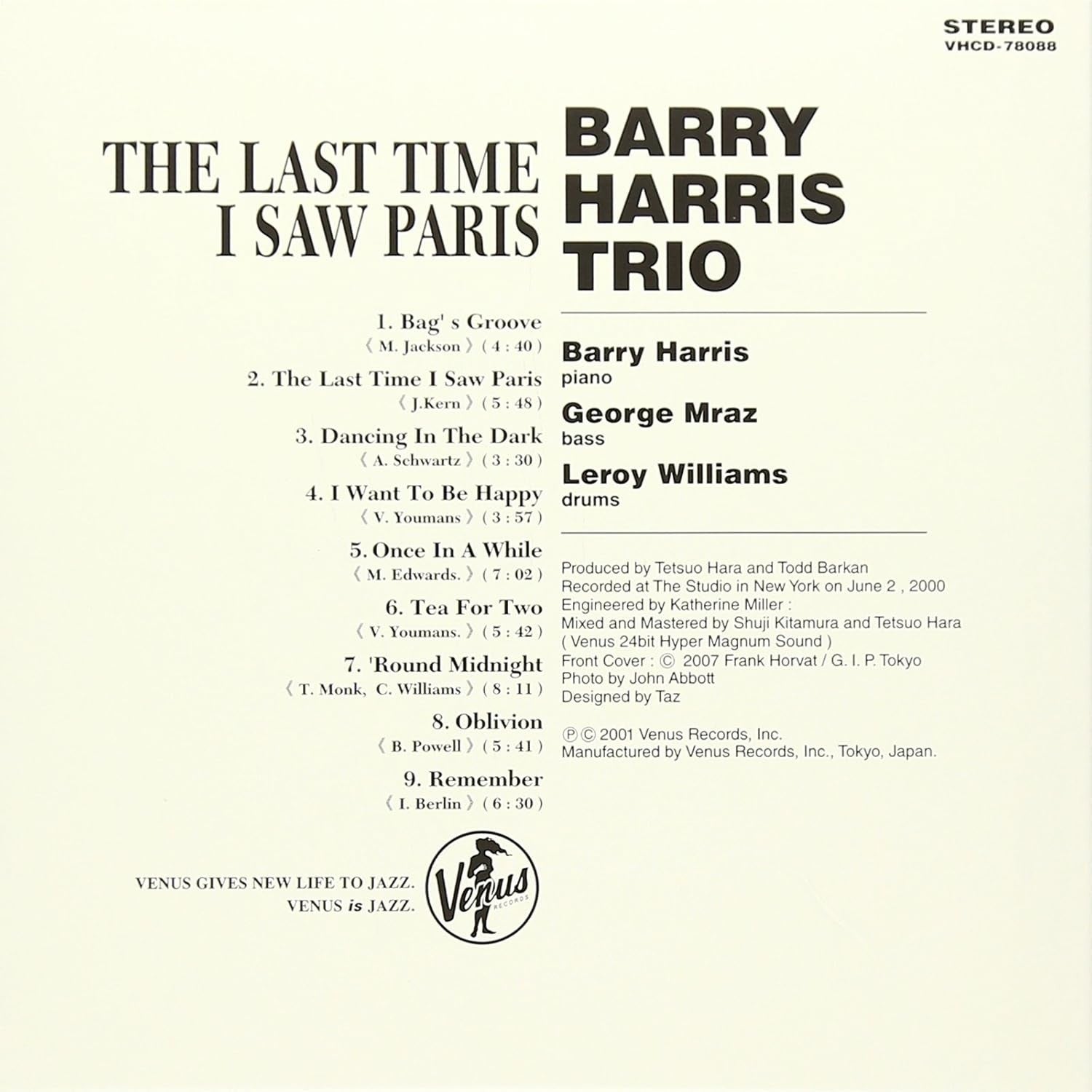 Barry Harris Trio Jazz CD The Last Time I Saw Paris Paper Sleeve OBI NEW