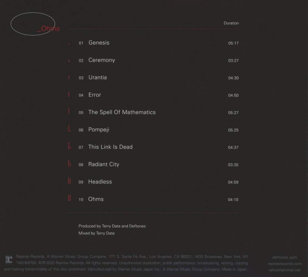 CD 2020 DEFTONES OHMS JAPAN DIGI SLEEVE CD