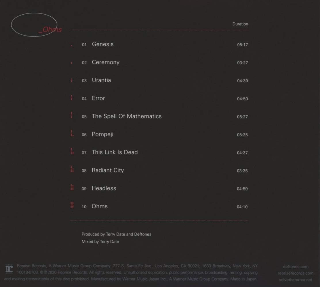CD 2020 DEFTONES OHMS JAPAN DIGI SLEEVE CD