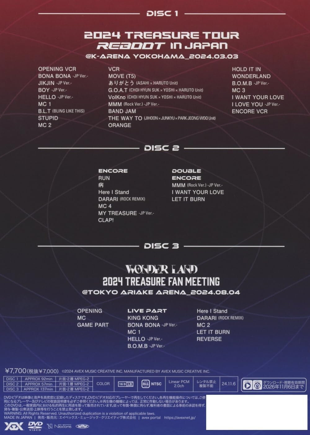 New 2024 TREASURE TOUR REBOOT IN JAPAN + FAN MEETING WONDERLAND 3DVD Region 2