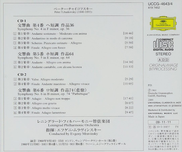 New Evgeny Mravinsky Tchaikovsky Symphony No.4-6 OBI Path?tique