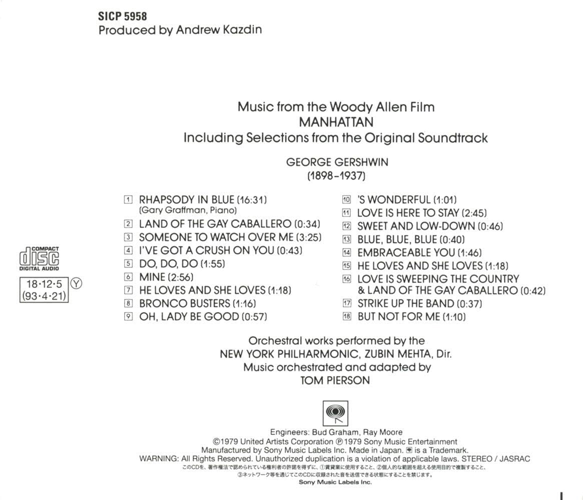 Manhattan Original Soundtrack (Limited Edition) Japan Music CD NEW