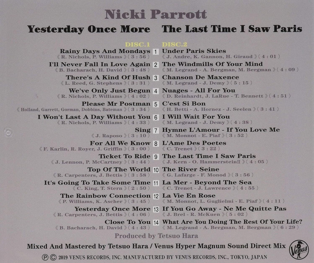 NICKI PARROTT-YESTERDAY ONCE MORE: Carpenters Song Book & Paris of Memories CD