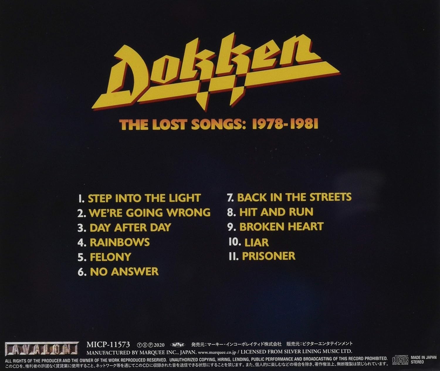 CD New 2020 JAPAN CD DOKKEN THE LOST SOMGS 1978-1981 WITH BONUS TRACKS