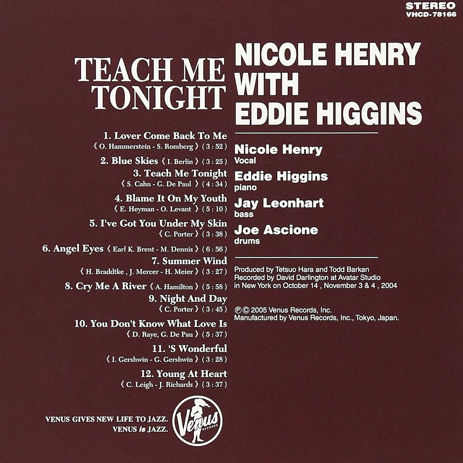 New Nicole Henry/Eddie Higgins Trio Jazz CD Teach Me Tonight Sl