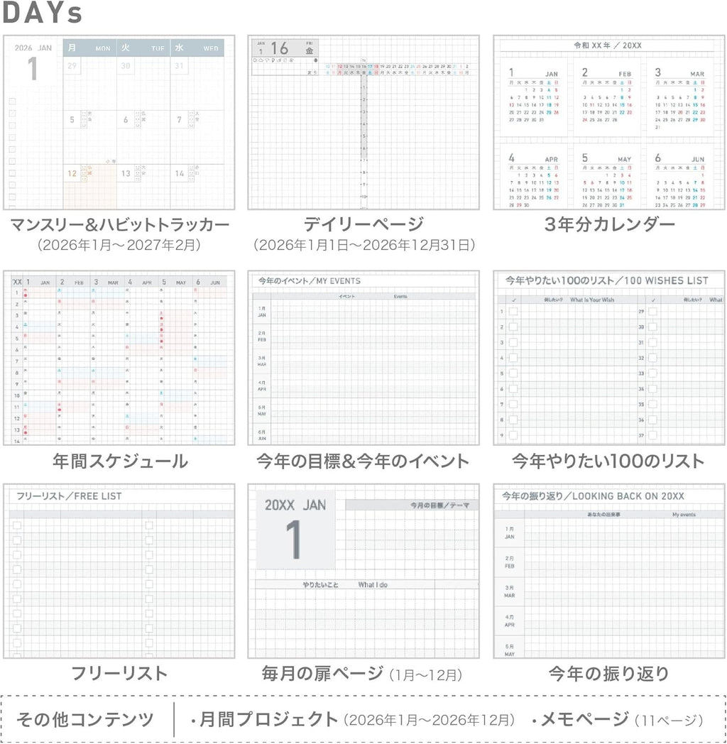 Kokuyo Jibun Techo DAYs mini 2026 Monthly Daily Planner B6 Slim with Limited NEW