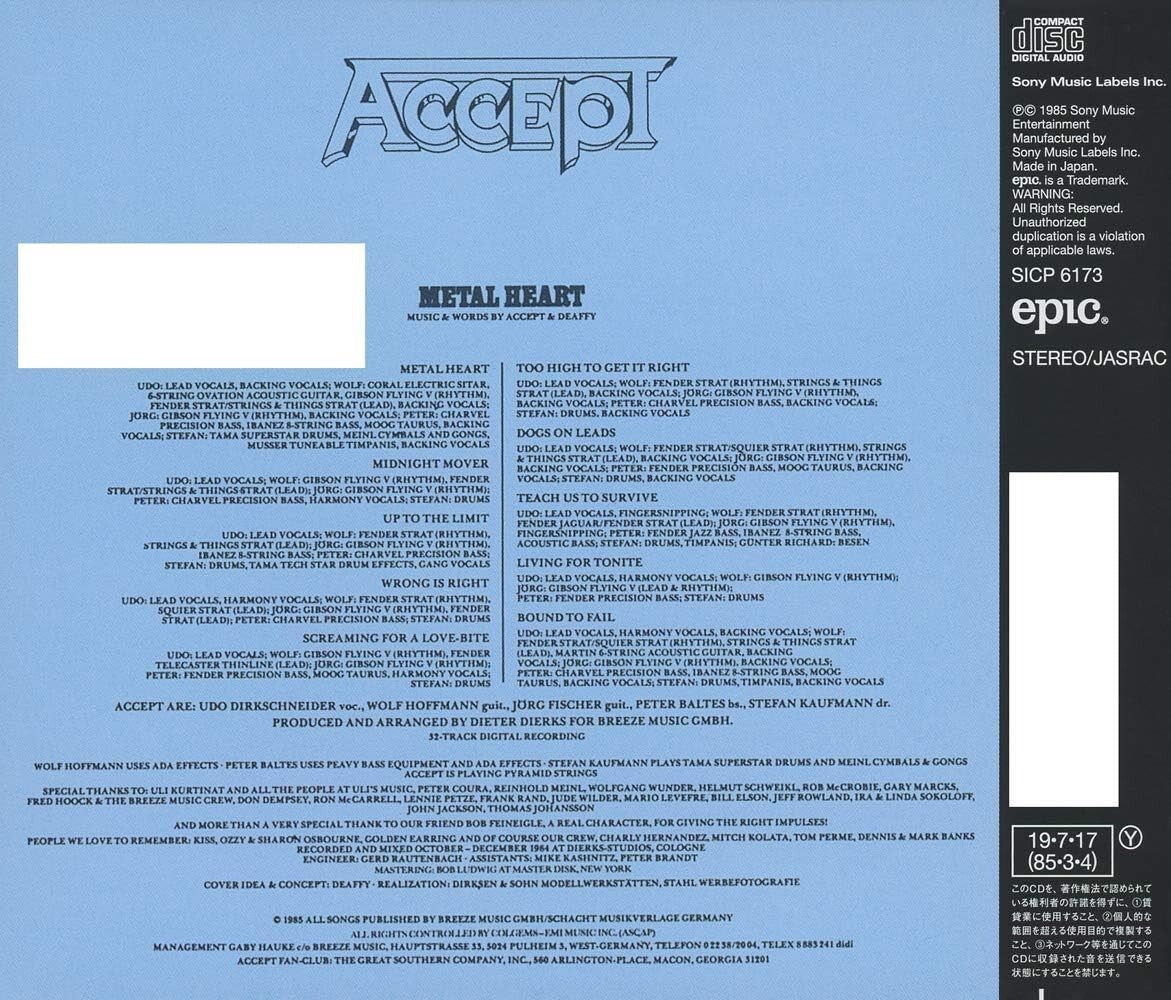 Accept Heavy Metal CD Metal Heart Japan NEW