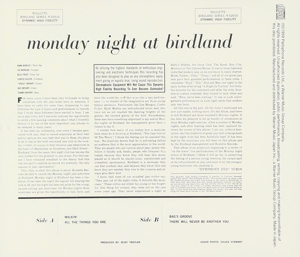 Lee Morgan Live CD (SHMCD) Monday Night At Birdland” 1958 Japan NEW
