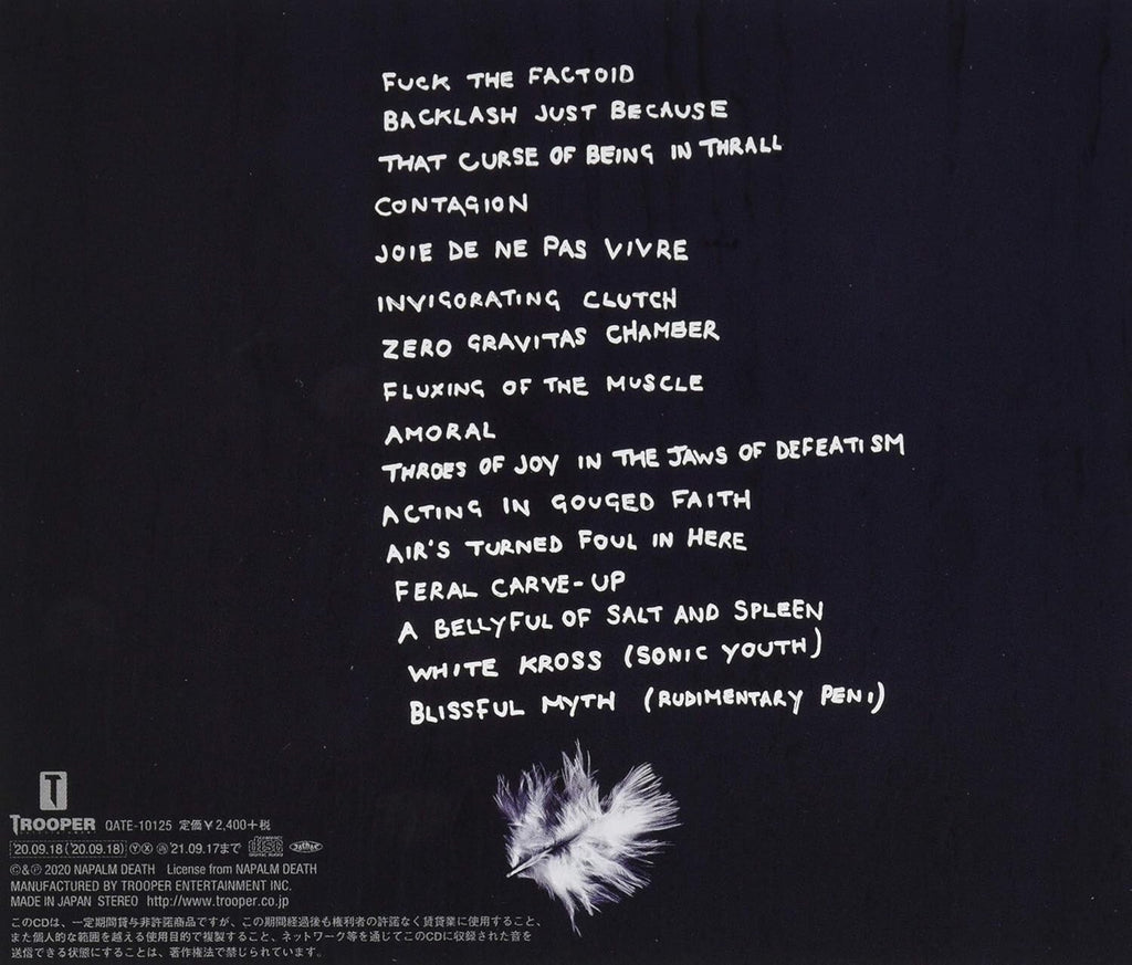 NAPALM DEATH-THROES OF JOY IN THE JAWS OF DEFEATISM-JAPAN CD BONUS TRACK New