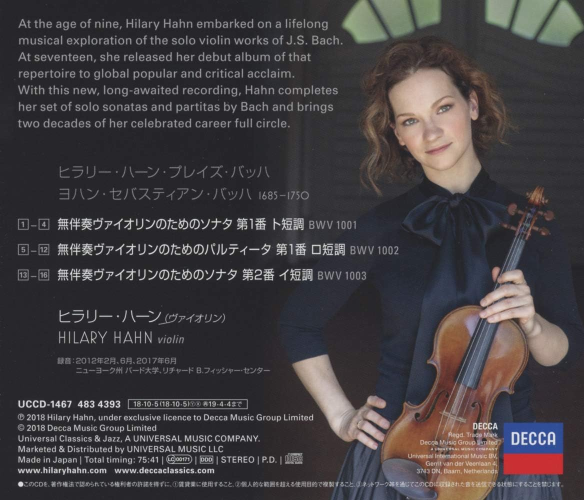 New Hilary Hahn CD(SHM-CD) Plays Bach Sonatas 1 & 2, Partita 1 Japan OBI
