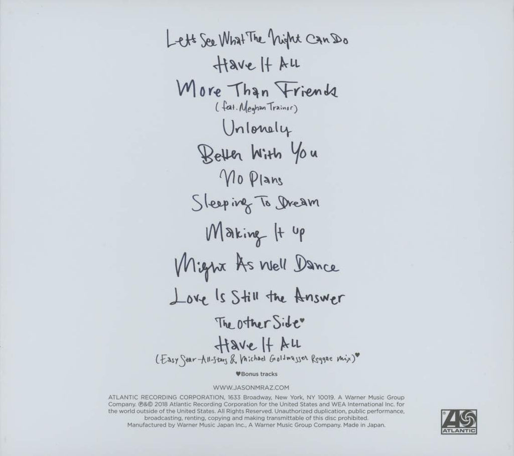 New JASON MRAZ-Know.-Japan CD