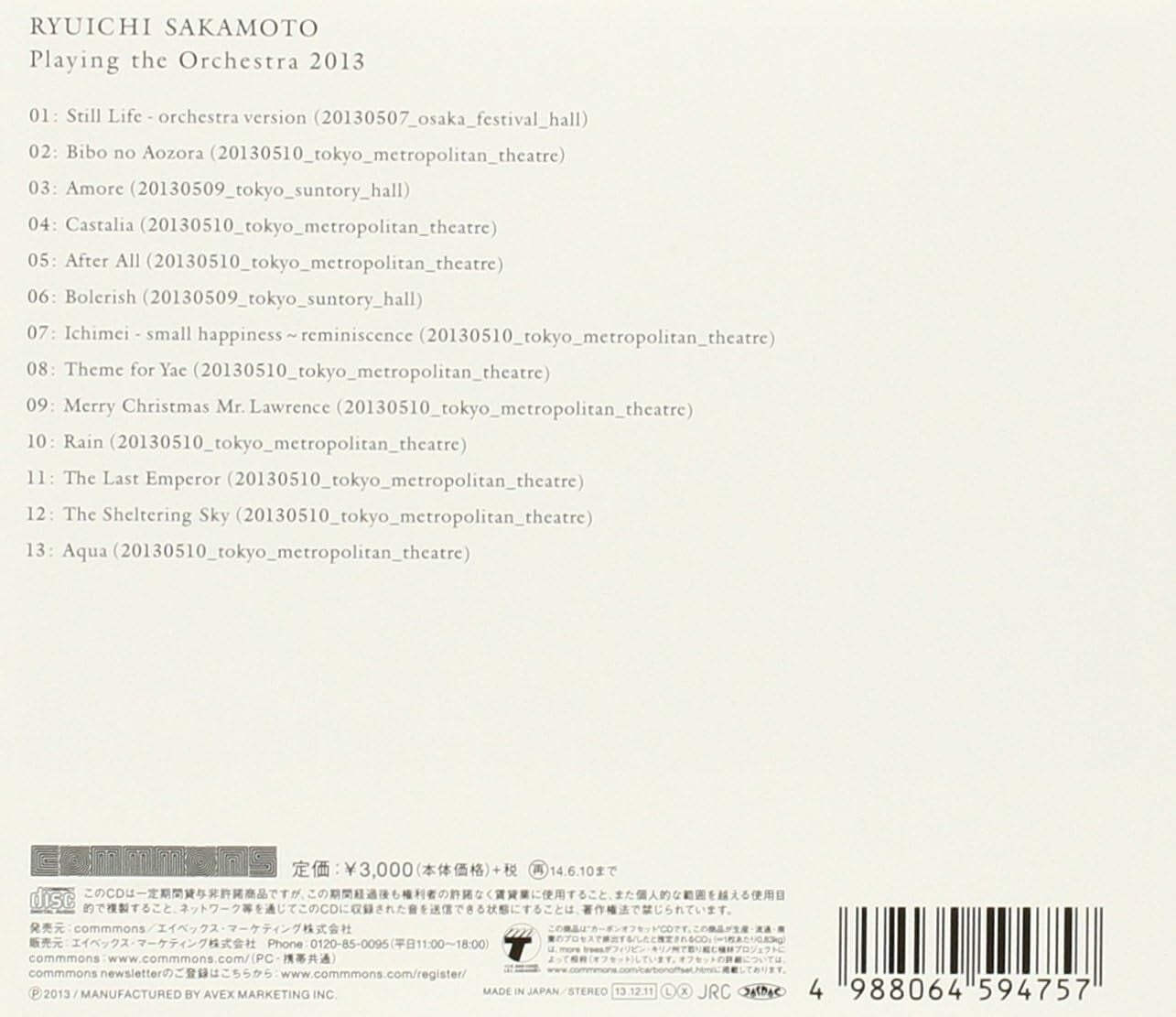 RYUICHI SAKAMOTO-RYUICHI SAKAMOTO / PLAYING THE ORCHESTRA 2013-JAPAN CD New