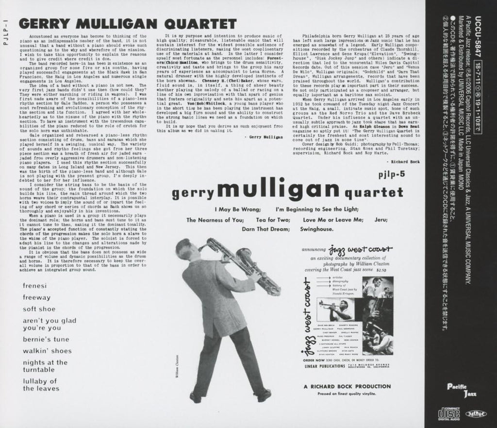 New Gerry Mulligan Original Gerry Mulligan Quartet Pacific Jazz Japan Music CD