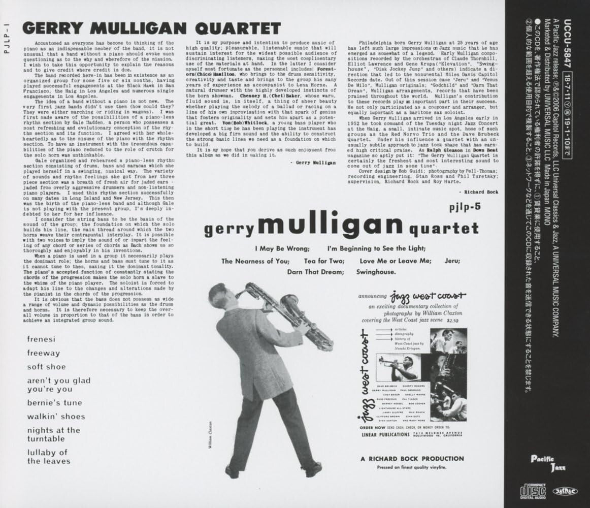 New Gerry Mulligan Original Gerry Mulligan Quartet Pacific Jazz Japan Music CD