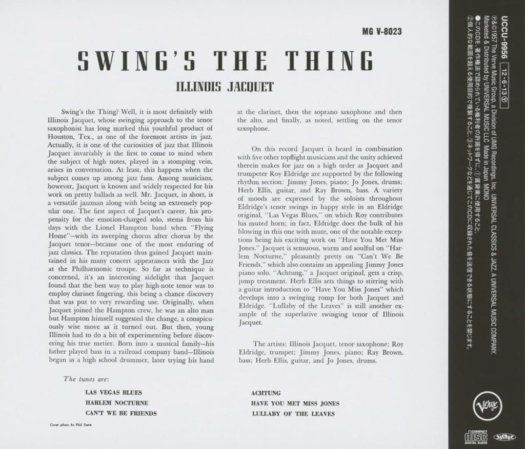 New ILLINOIS JACQUET Swing’s The Thing JAPAN CD VE100
