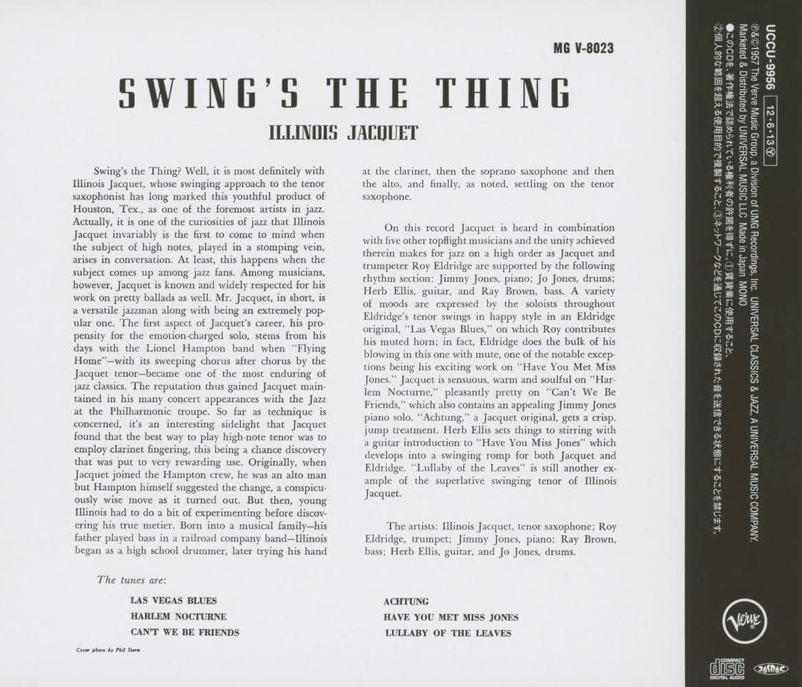 New ILLINOIS JACQUET Swing’s The Thing JAPAN CD VE100