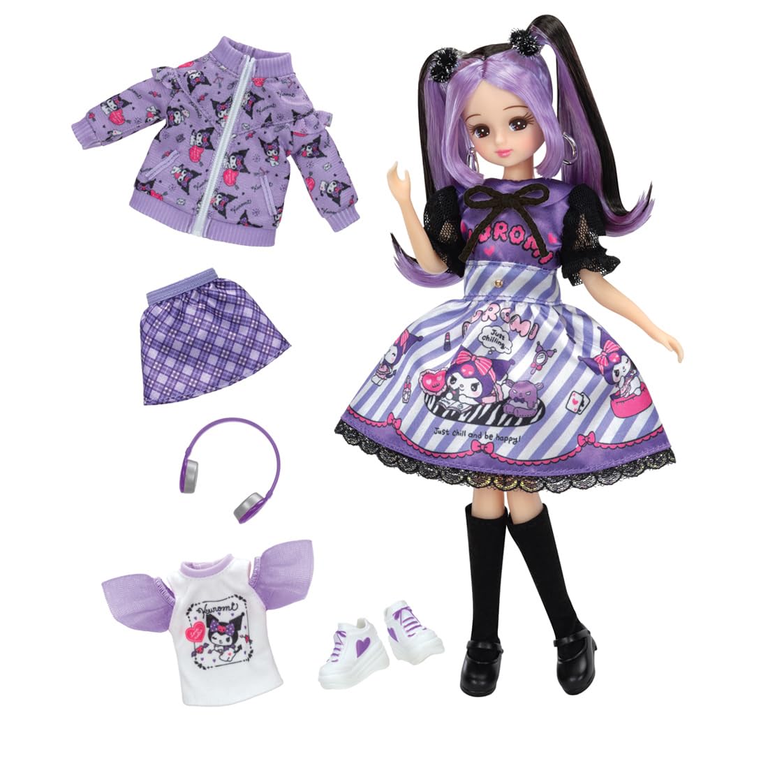 'NEW Takara Tomy Licca-chan Cool Kuromi Licca-chan DX Casual Purple Dress Doll'