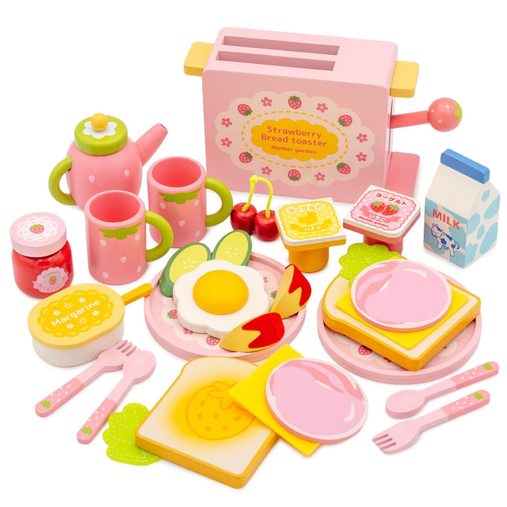 Mother Garden Wooden Pop-Up Toaster Set Pretend Breakfast Toy Japan NEW