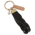 IL BISONTE Braided Leather Strap Star Charm Key Ring Key Holder Black NEW