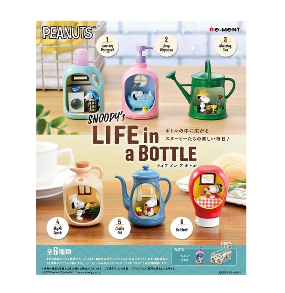 'Re-Ment Peanuts Snoopys Life in a Bottle Mini Figure Box Set 6 Types NEW'