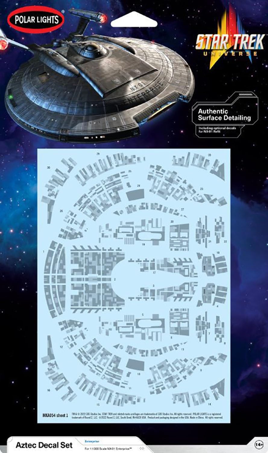 Platz Polar Lights Star Trek Enterprise NX-01 Aztec Decal Set for 11000 NEW