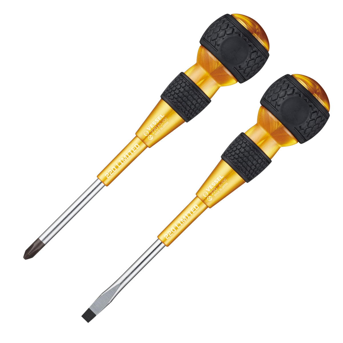 VESSEL Ball Grip Screwdriver Premium 2-Piece Set Gold 220-2PS-PGL NEW