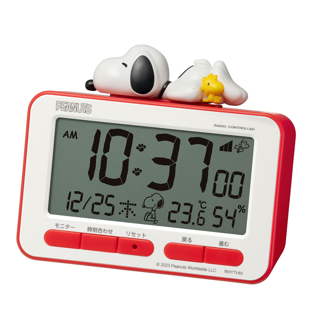 RHYTHM Snoopy Digital Radio-Controlled Alarm Clock 3D Figure Electronic NEW