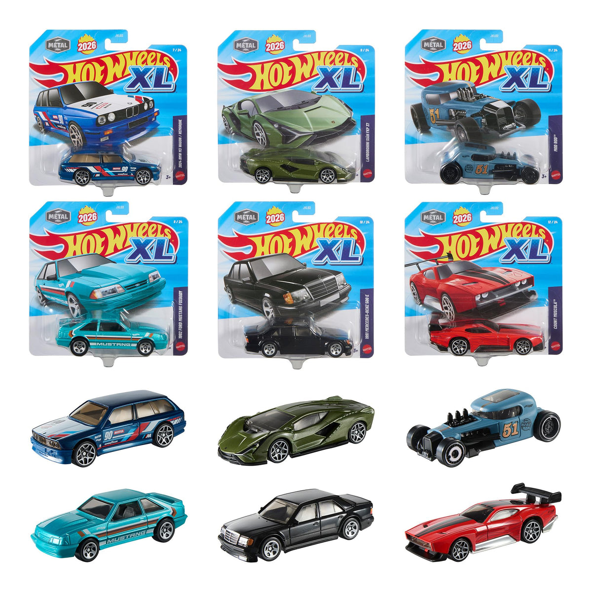 'Hot Wheels XL Basic Car Assortment 143 Diecast Cars Set of 6 JKL02-986B NEW'